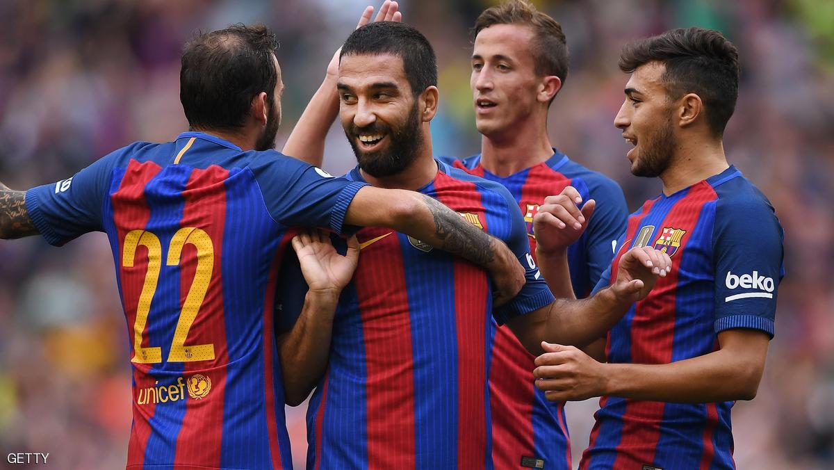 DUBLIN, IRELAND - JULY 30: Arda Turan (C) of Barcelona celebrates after scoring during the International Champions Cup series match between Barcelona and Celtic at Aviva Stadium on July 30, 2016 in Dublin, Ireland. (Photo by Charles McQuillan/Getty Images)